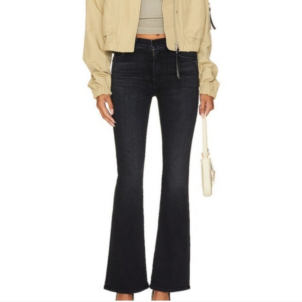 MOTHER Denim Weekender Fray Cropped Flare Jeans Waist Clean Hem Night Shadow 27